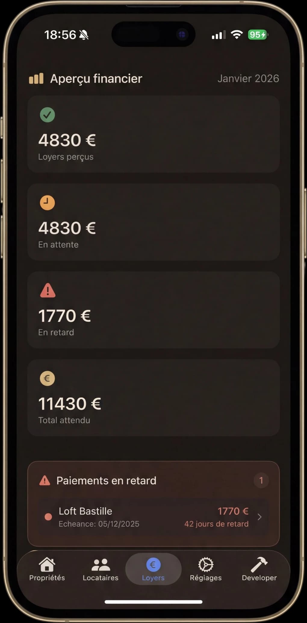 Suivi des loyers et paiements en retard avec alertes automatiques